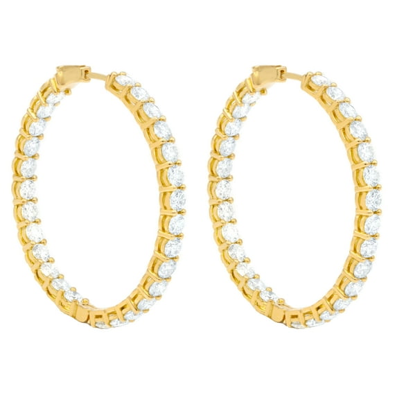 Diana M 18 Kt Yellow Gold, 1.75" Inside-Out Hoop Earrings Adorned With 10.30 Cts Tw Of Round Diamonds (54 Stones)