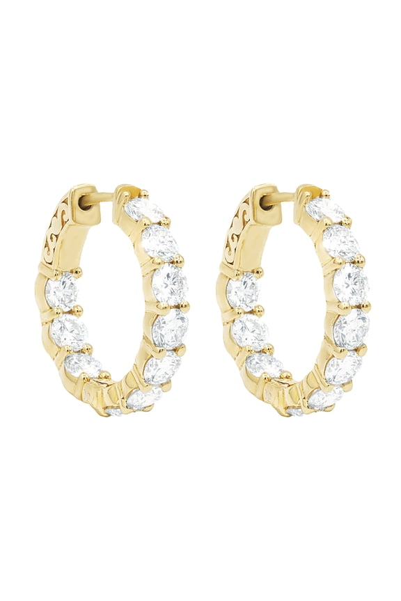 18 Kt Yellow Gold Inside-out Hoop Earrings Adorned with 4.05 Cts Diamonds,  24 stones