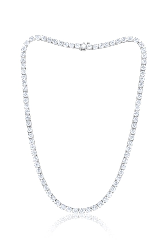 Custom 18 K White Gold, 16" 4 Prong Diamond Tennis Necklace 28.25 Cts Diamonds 81 Stones 0.35 Each Fg Color Si Clarity. Excellent Cut.