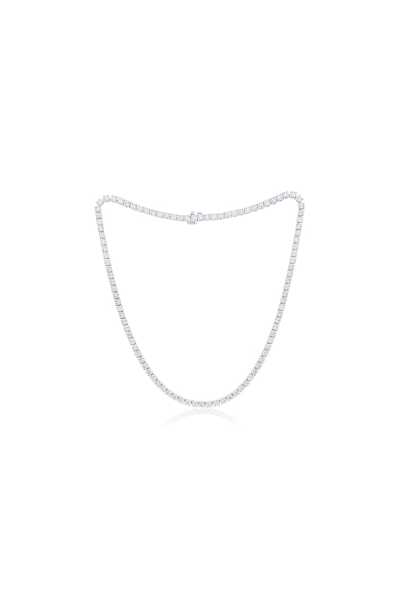 Custom 18 K White Gold, 16.5" 4 Prong Diamond Tennis Necklace Containing 15.15 Cts Round Diamonds 99 Stones 0.15 Each Fg Color Si Clarity. Excellent Cut.