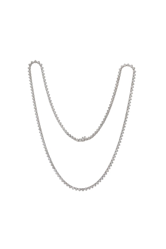 Custom 18 K White Gold, 34" 3 Prong Diamond Tennis Necklace 43.47 Cts Round Diamonds 168 Stones 0.25 Each.Color Fg Si Clarity. Excellent Cut.