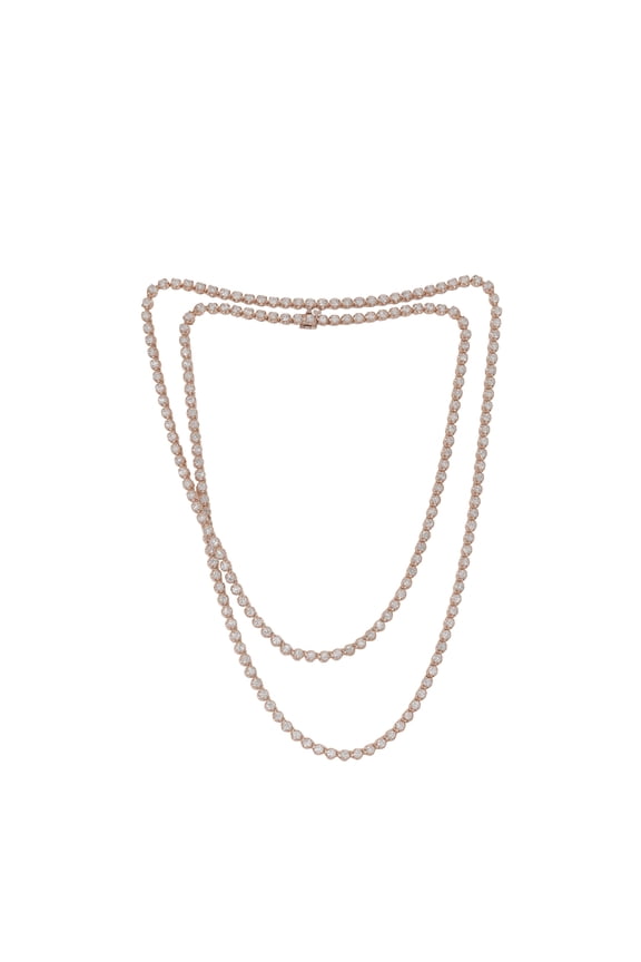 Custom 18K Rose Gold, 32" Diamond Tennis Necklace 18.20 Cts Round Diamonds 197 Stones 0.09 Each.Color Fg Si Clarity. Excellent Cut