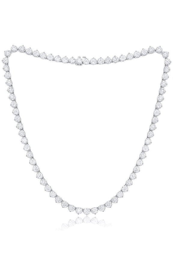 Custom 18K White Gold, 16" 3 Prong Diamond Tennis Necklace 23.00 Cts Of Round Diamonds 90 Stones 0.25 Each Gh Color Si Clarity. Excellent Cut.