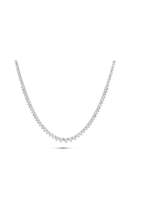 Custom 18K White Gold Graduated Half Way Diamond Tennis Necklace Containing 5.15 Cts Diamonds