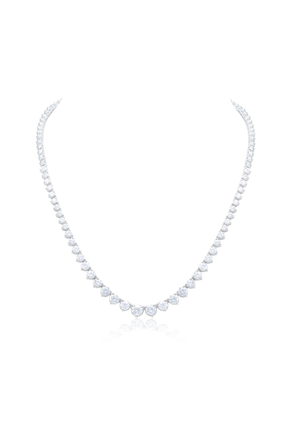 Custom 18K White Gold Graduated Tennis Necklace 24.54 Cts Of Round Brilliant Diamonds 95 Stones 0.26 Each Set In A 3 Prong Setting Fg Color Si Clarity. Excellent Cut.