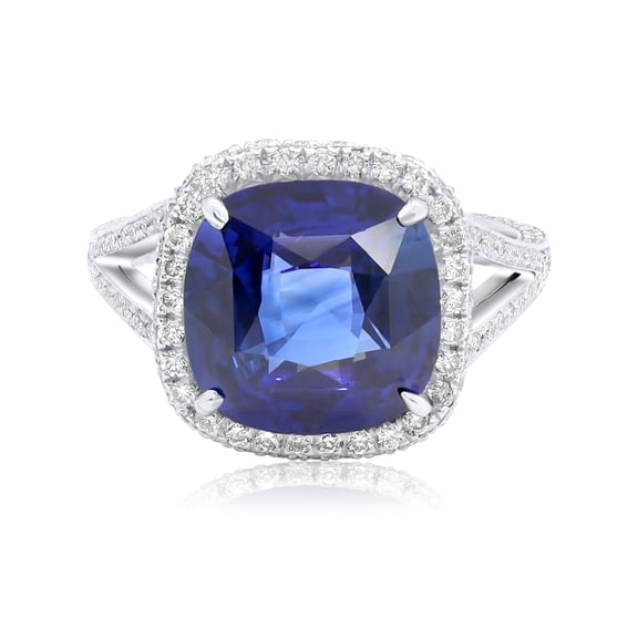 Diana M Platinum 6.99 Cts Blue Sapphire and 1.64 Cts Tw Diamond Halo Ring