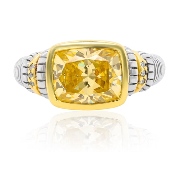 Diana M Silver and 18 Kt Yellow Gold Judith Ripka Style 4.25 Ct Citrine Ring