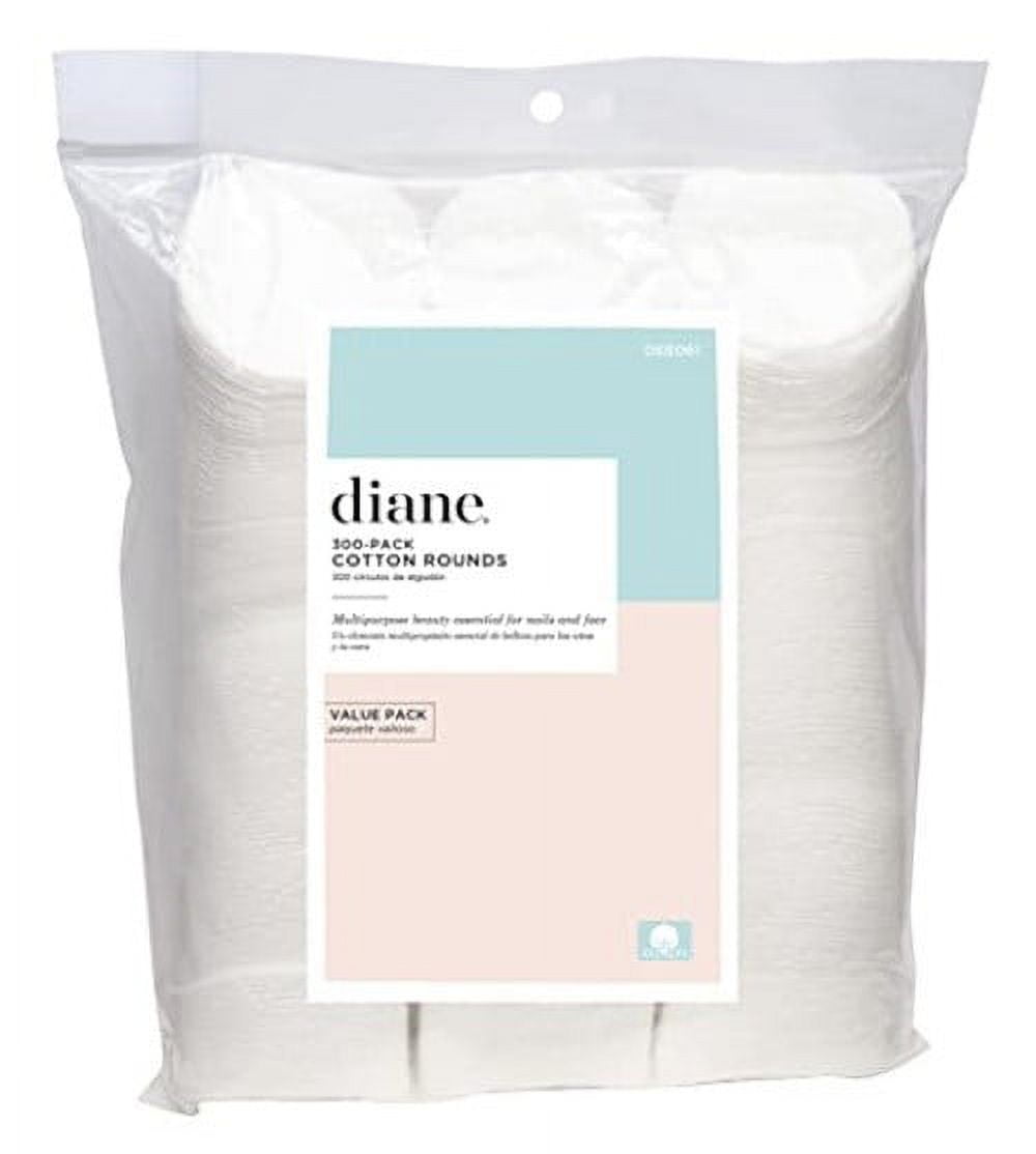 Diane Multi-Layer Cotton Rounds, 300 Count Bulk Pack, 100% Pure Cotton, Premium, Hypoallergenic, Biodegradable, Strong and Durable Makeup and Nail Polish Removal Wipes