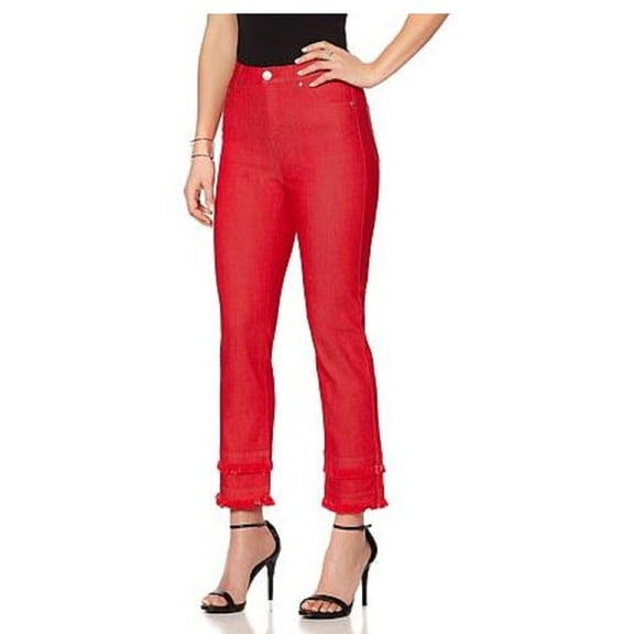 Diane Gilman DG2 595291 Womens Size 24PW Classic Red Double Frayed Hem Cropped Jeans