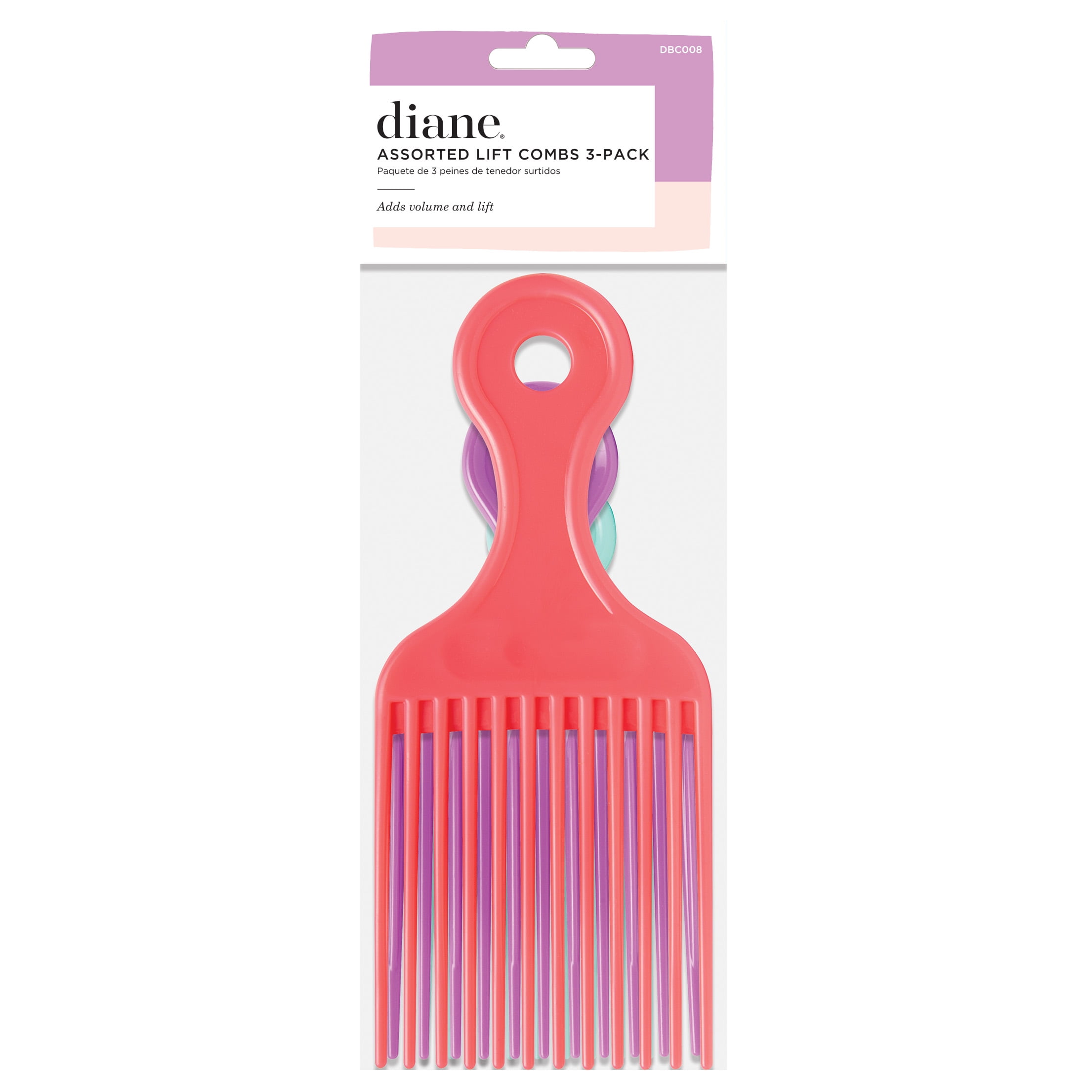 Diane Hair Pick Lift Combs, Multiple Sizes, 3-Pack