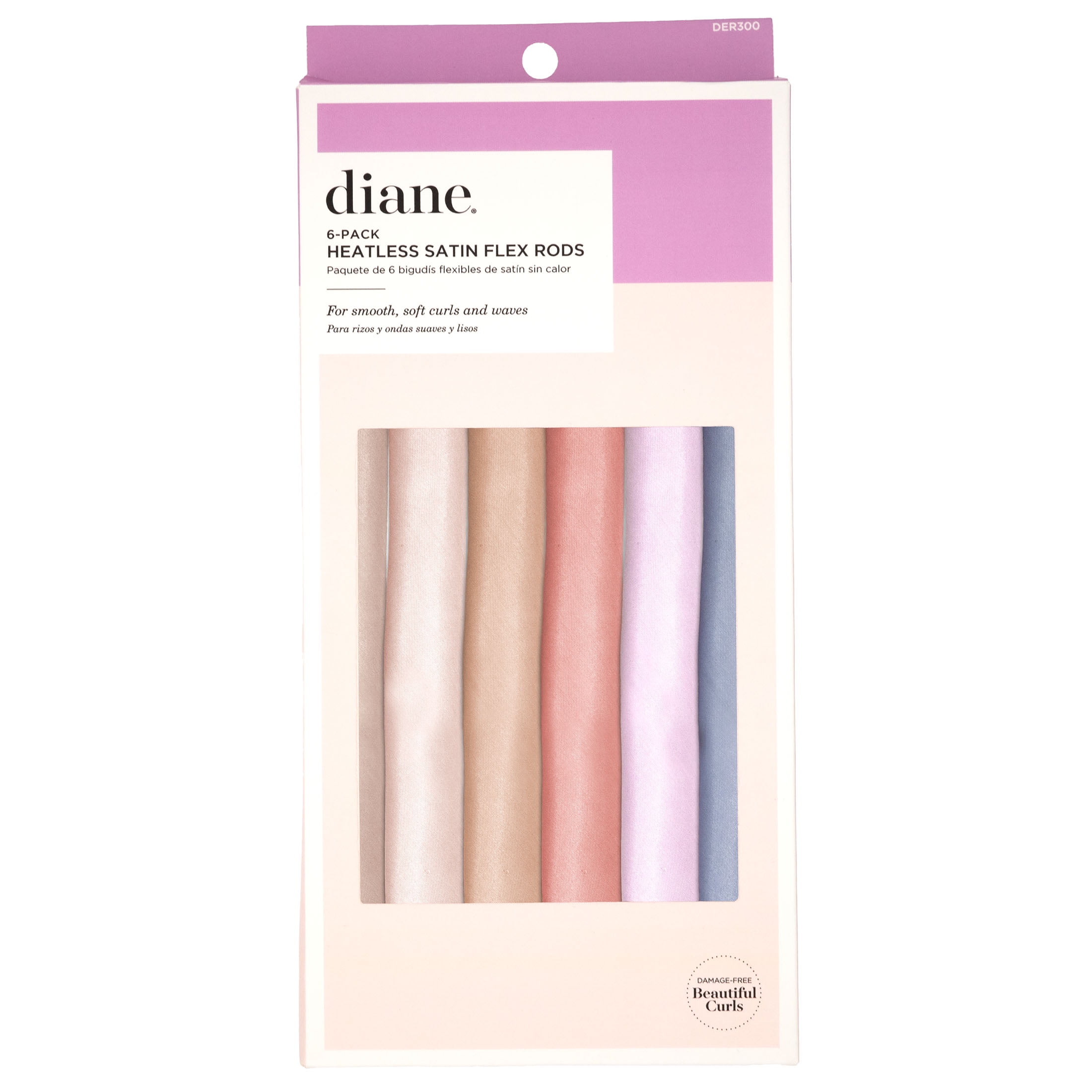 Diane Heatless Satin Flex Rods Hair Curlers, 6-Pack