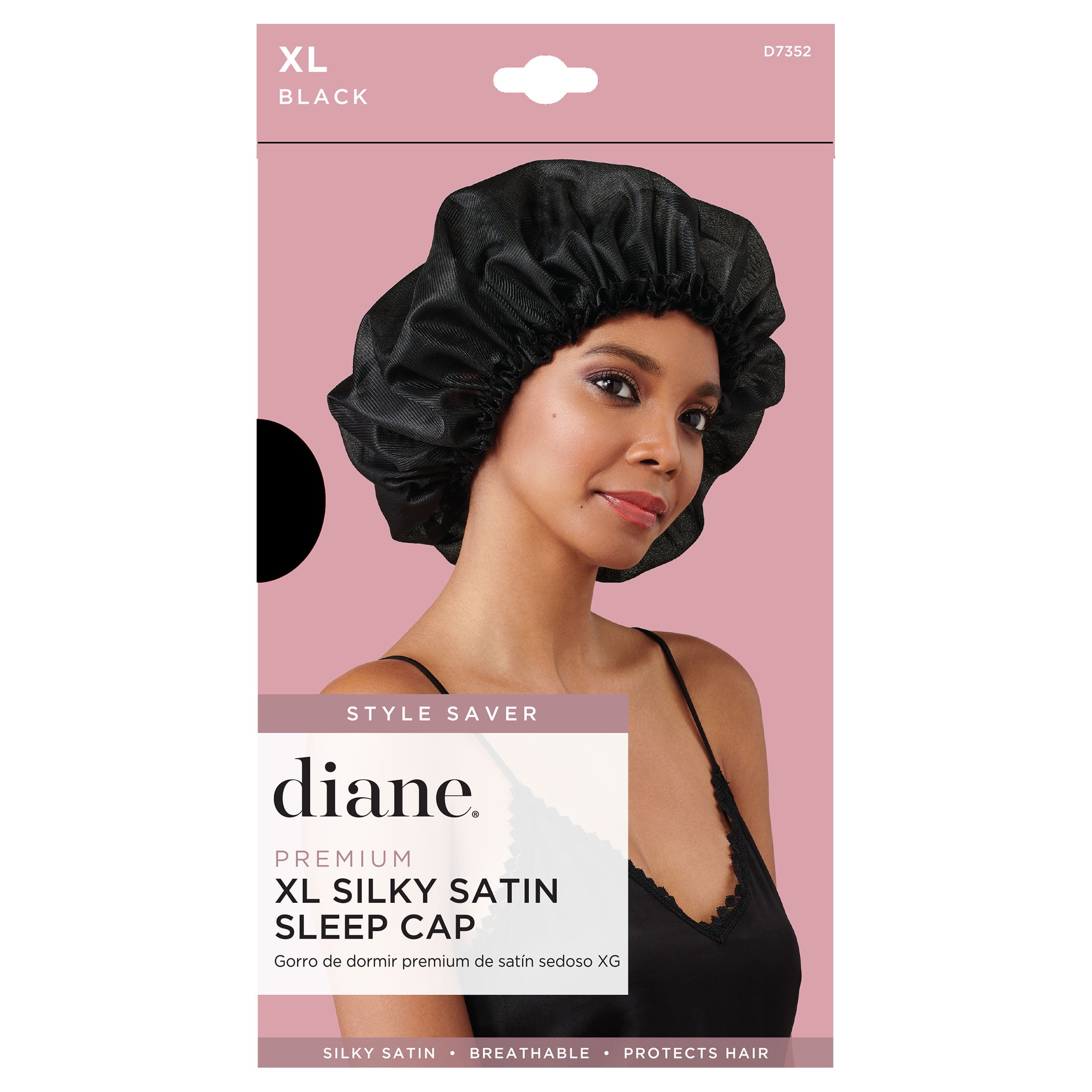 Diane Premium XL Silky Satin Protective Sleep Cap, Black