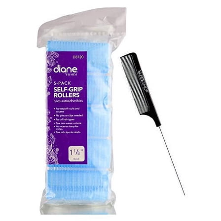 Diane by FROMM Self-Grip Rollers, Hair Perm Vent Rollers (w/Sleek Comb) Hold & Lock Curls, Professional Quality (BLUE - 1 1/8" (5 pack))