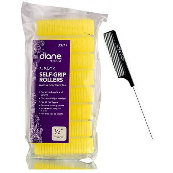 Diane by FROMM Self-Grip Rollers, Hair Perm Vent Rollers (w/Sleek Comb) Hold & Lock Curls, Professional Quality (YELLOW - 1/2" (8 pack))
