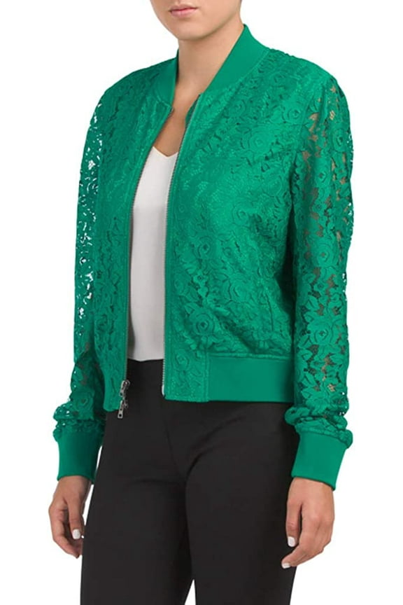 Kennadie Lace Bomber Jacket, Ever Green - Medium