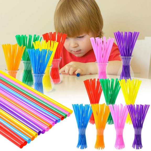 Dianli 1000-Pack Colored Disposable Plastic Straws, Food Grade, Straight Drinking Tubes, For Juice, Parties, Kids DIY Crafts, Durable, Fits Most Beverage Cups, Multi-Color