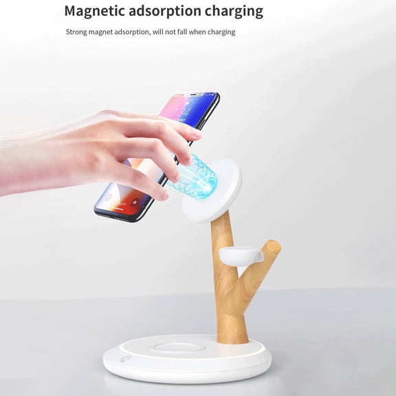 Dianli 15W Magnetic 3In1 Wireless Charging Stand With Foldable Tree Design, Fast Qi Charging For Phone Earbuds And Smartwatch, Stable Magnetic Alignment Safe Overheat Protection, Wireless Charger
