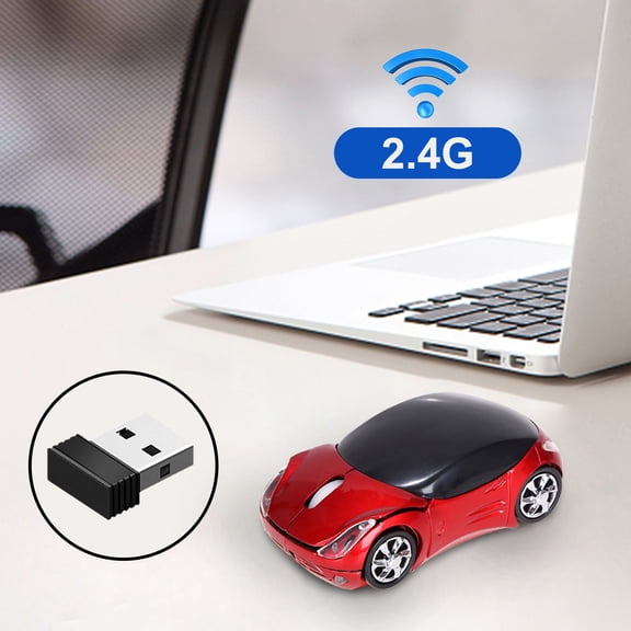Dianli 2.4GHz Wireless Car-Shaped Optical Mouse 1200 DPI With USB Nano Receiver, Silent Click Scroll Wheel Ergonomic Design For PC Laptop Tablet, Cute Automotive Style Rechargeable Wireless Mouse,