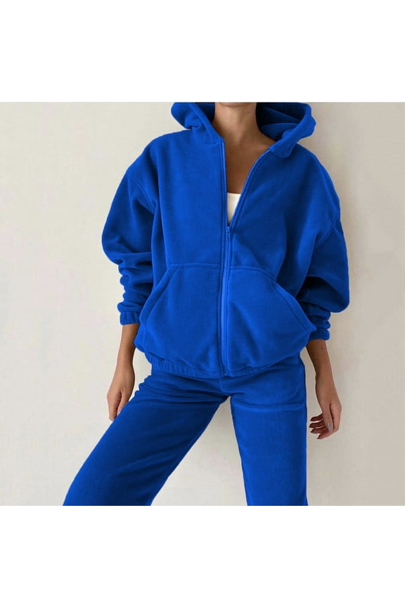 2 Piece Outfits Women's Fleece Lined Sweatsuits Long Sleeve Hoodie and Sweat Pants Winter Warm Zip Up Tracksuit Set