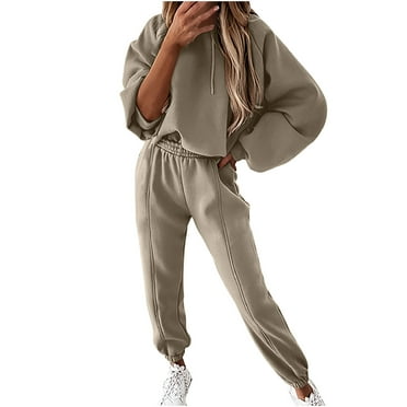 Dianli 2 Piece Outfits Women's Fleece Lined Sweatsuits Long Sleeve Hoodie and Sweat Pants Winter Warm Zip Up Tracksuit Set