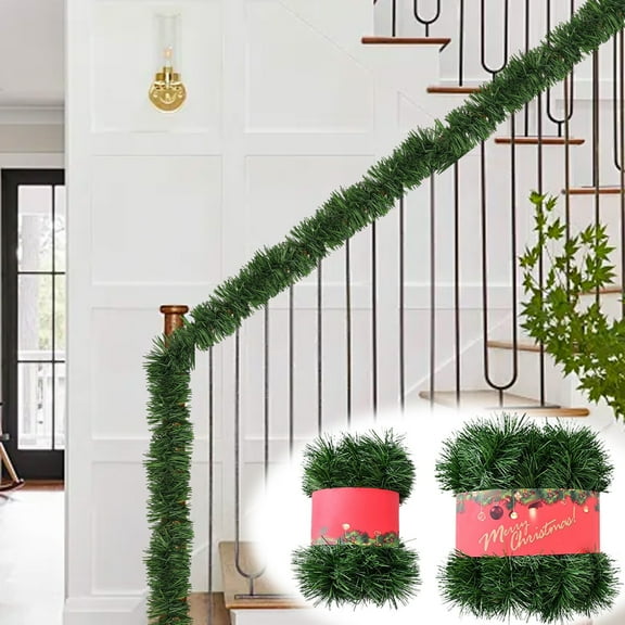 Dianli 2m X 4m Artificial Rattan Decorative Garland Encrypted Simulation Vine Christmas Grass Green Leaf Swag Holiday Decoration Home Wall Door Window Party Ornament Use