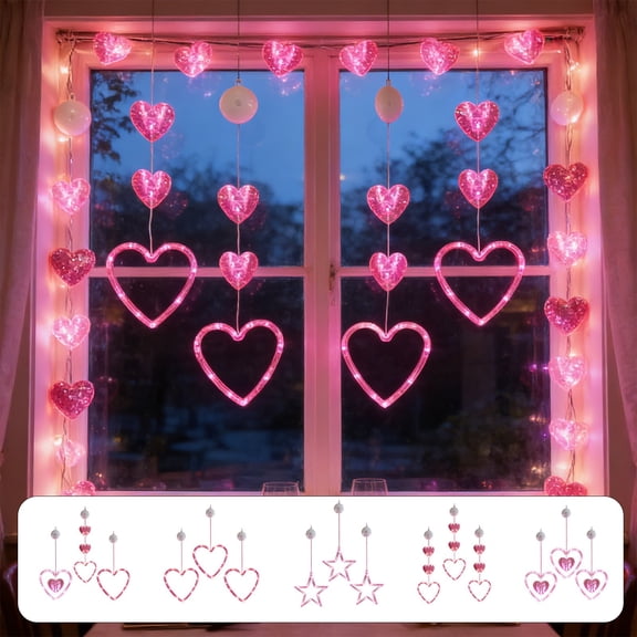 Dianli 3-Pack LED Curtain String Lights Suction Cup Hanging Panel With 520 LEDs Romantic Wedding Proposal Party Room Decoration Valentine's Day Backdrop Fairy Lights