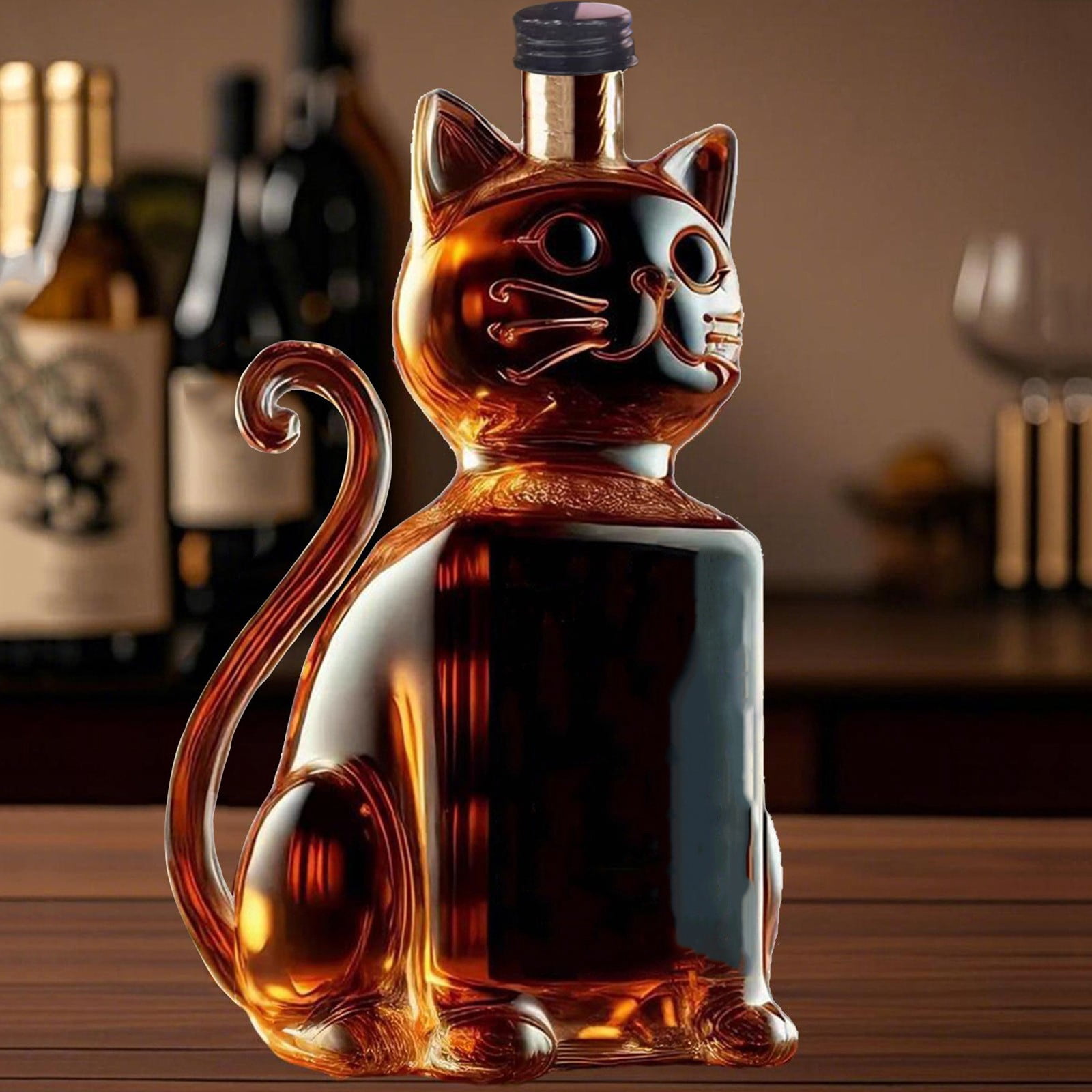 Dianli 300ml Cat Shaped Whiskey Bottle, High Borosilicate Glass