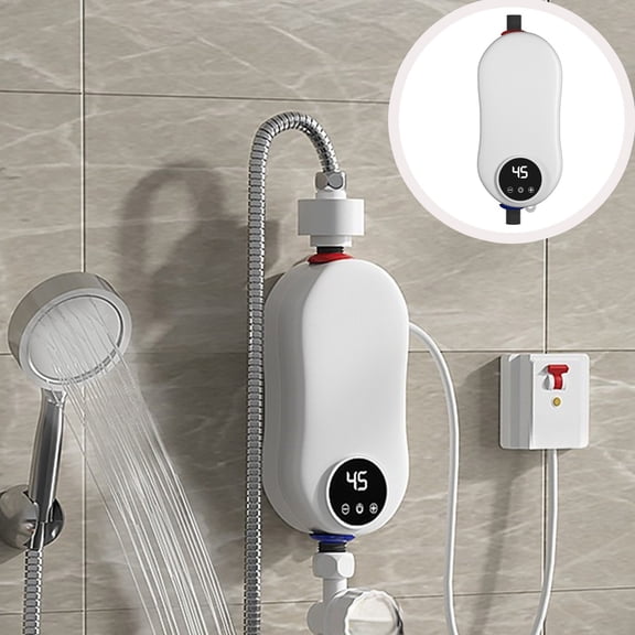 Dianli 3500W Instant Water Heater Mini Electric Tankless Fast Heating 110V Stainless Steel ABS Thermostatic Shower Set LED Display Easy Install Safe for Kitchen Bathroom