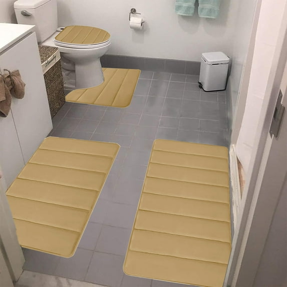 Dianli 4-Piece Bath Mat Set – Ultra Soft Absorbent Memory Foam Bathroom Rugs Non-Slip Quick-Dry (16x24in, 16x20in, 15x17in) – Washable Toilet Mats in 8 Colors Gift