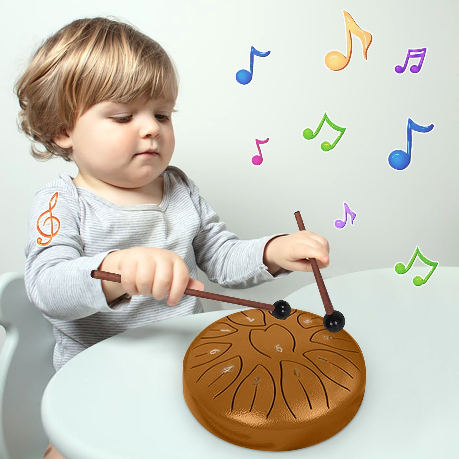 Dianli 6in 11‑Note Steel Tongue Rain Drum Handpan With Leaf Design, Portable Percussion Instrument For Children Beginners Classroom Music Therapy Camping And Outdoor Performances