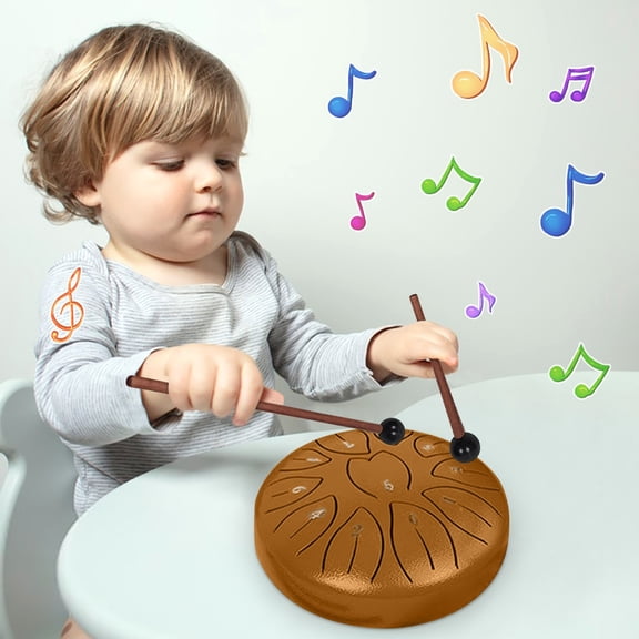 Dianli 6in 11‑Note Steel Tongue Rain Drum Handpan With Leaf Design, Portable Percussion Instrument For Children Beginners Classroom Music Therapy Camping And Outdoor Performances