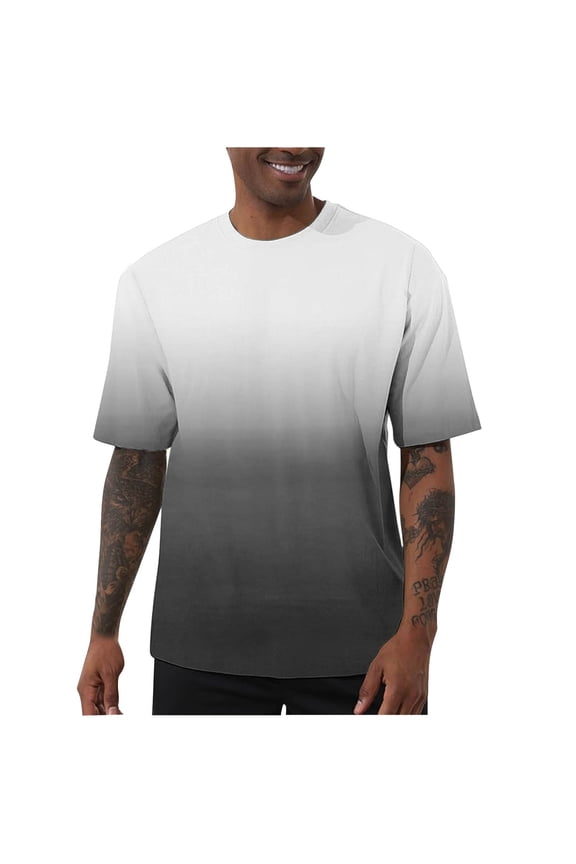 Activewear Workout Men's Gradient Printed Elastic Sports Short Sleeve Round Neck Performance T-Shirt Breathable Quick-Dry Stretch Gym Training Casual Top Activewear Workout