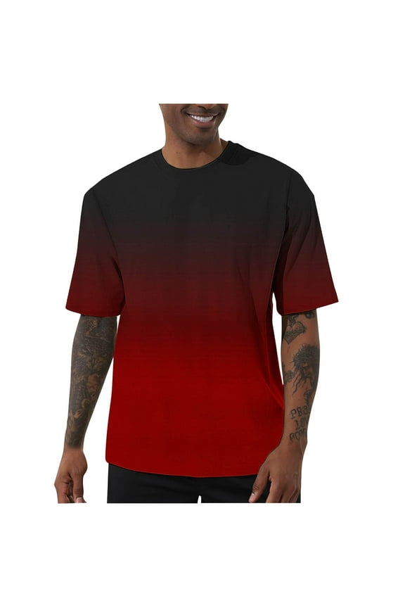 Activewear Workout Men's Gradient Printed Elastic Sports Short Sleeve Round Neck T-Shirt Breathable Quick-Dry Stretch Performance Tee for Gym Training