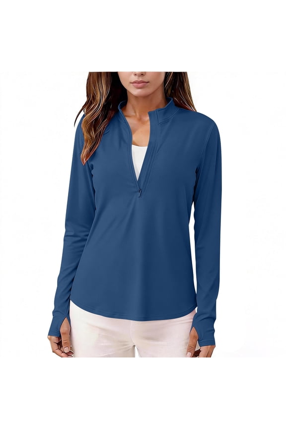 Activewear Workout Women's Quick Dry 3/4 Sleeve V-Neck Zipper Sun Protection Sports Top Moisture Wicking Stretch Lightweight Breathable Tunic for Running Hiking Travel Sun Shirt