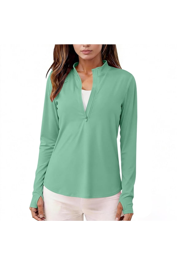 Activewear Workout Women's Quick Dry 3/4 Sleeve V-Neck Zipper Sun Protection Sports Top Moisture Wicking Stretch Lightweight Breathable Tunic for Running Hiking Travel Sun Shirt