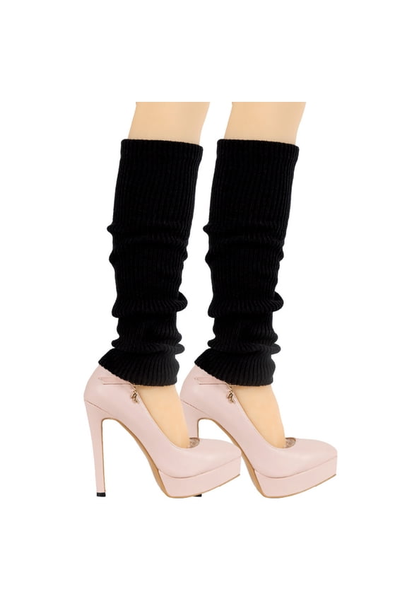 Ankle Warmers Women Japanese Style Leg Warmers Wool Knit Long Leg Warmers Loose High Socks Black Free Size