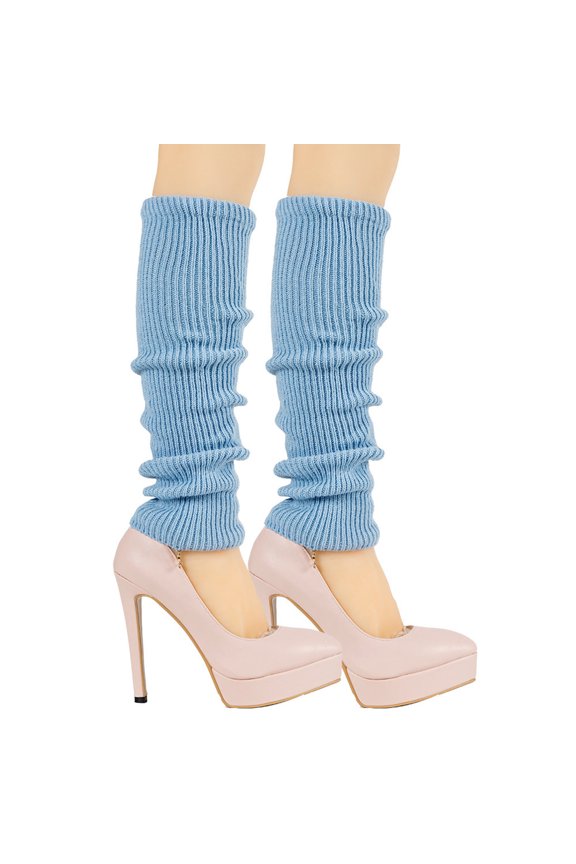 Ankle Warmers Women Japanese Style Leg Warmers Wool Knit Long Leg Warmers Loose High Socks Light Blue Free Size