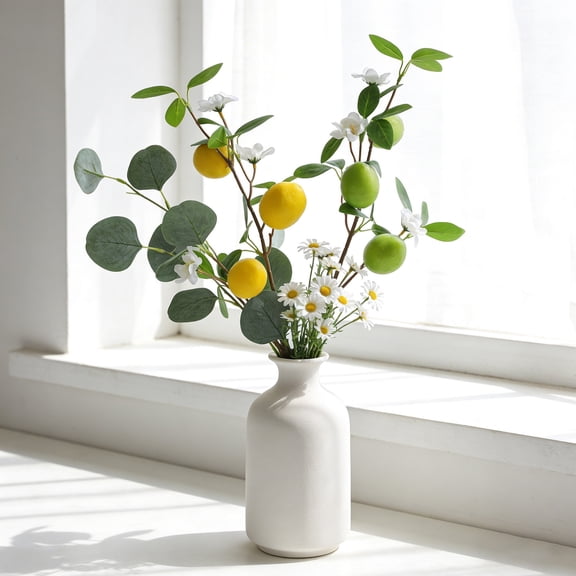 Dianli Artificial Lemon Branch Spring Decorative Artificial Plants Vine Bunch Greenery Faux Lemon Flowers Stems Home Office Table Decor