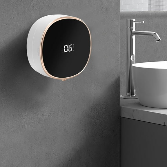 Dianli Automatic Soap Dispenser Wall Mount Rechargeable Touchless Foaming Hand Soap Pump Full-Screen Display Waterproof Adjustable 300ml Infrared Sensor for Kitchen Bathroom White 1 Pack