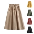 thumbnail image 1 of Dianli Button Pocket Skirt Flax Skirt Women's Solid Elastic Waist Button Front Skirt With Side Pocket Cotton Linen Look Drawstring Casual Summer Button Pocket Skirt, 1 of 6
