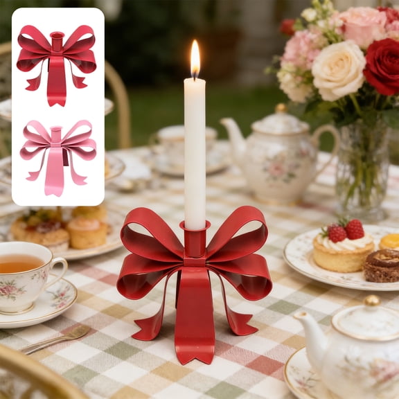 Dianli Candelabra Candle Holder 5-Arm Vintage Metal Candlestick With Decorative Bow Accent, Tall Centerpiece Tabletop Candle Ornament for Wedding, Candlelit Dinner, Party, Home Decor