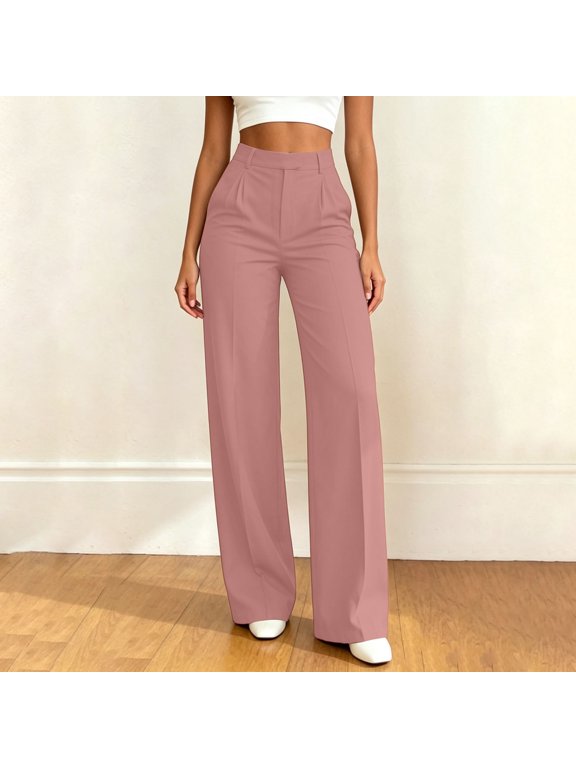 Capris for Women with Pockets Solid Draping Stretch Straight Leg Trousers Soft Elastic Fabric Classic Womens Dress Pants Comfortable Bottoms For All Occasions Pink S