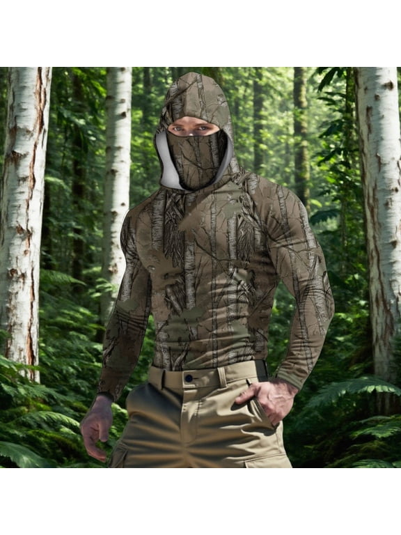 Casual Summer Sun Hoodie Unisex Camouflage Cooling Long Sleeve Stretchy Ice Fabric Sun Hoodie Unisex Casual Loose Fit Camouflage XXXL