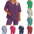 thumbnail image 1 of Dianli Casual Two Piece Womens Summer Short Sleeve Button Up Shirt And Drawstring Shorts Set Lightweight Cotton Linen Relaxed Fit Home Suit Matching Set, 1 of 7