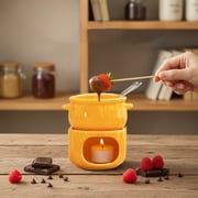Dianli Ceramic Chocolate Fondue Pot Set Heatproof Melting Bowl Burner With Forks For Ice Cream Cheese Dessert Party Tabletop Entertaining Kitchen Gift Fondue Set