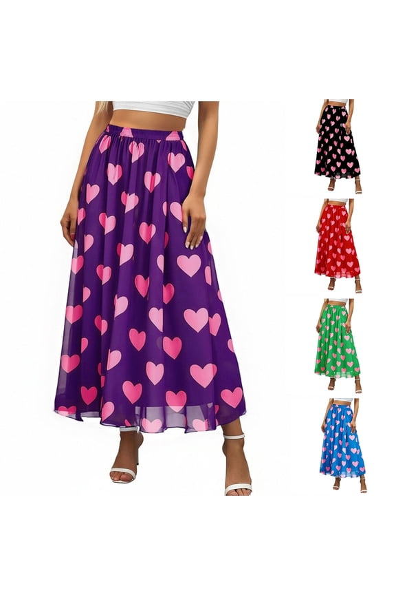 Chiffon Midi Skirt Printed Chiffon Half Skirt Lightweight Floral Print Elastic Waist Pull On Flowing Vacation Resort Wear Beach Skirt Summer Essential
