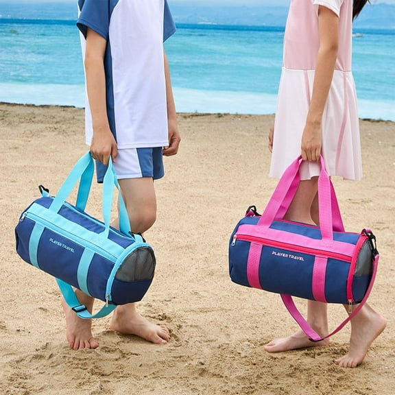 Dianli Children’s Swimming Beach Bag Wet and Dry Separation Large Capacity Cylinder Gym Bag Water-Repellent Fabric Detachable Strap Boys Girls Training Storage Blue Red