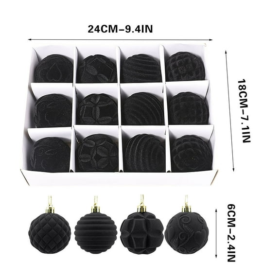 Dianli Christmas Decor 12PCS 6cm Stuffed Velvet Christmas Balls Boxed Hanging Ornaments Holiday Tree Decoration Festive Party Pendant Set Limited-Time Clea-rance Savings