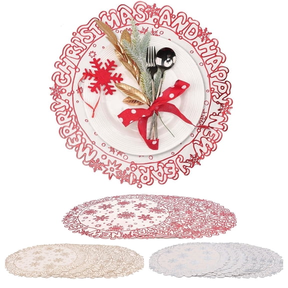 Dianli Christmas Decorations Indoor Christmas Home Decor 14.9 Inch Round Snowflake PVC Table Mat Waterproof Heat Resistant Washable for Holiday Parties Family Gatherings and Festive Table Settings