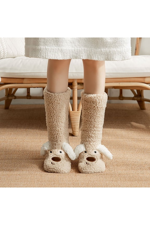 Cozy Plush Women's Sleeping Socks Thick Fleece Thermal Bootie Slippers With Non-Slip Grips Soft Warm Floor Socks For Home Lounge Bed Winter Gift